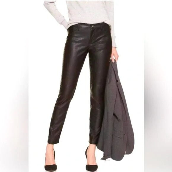 Y2K Banana Republic Chocolate Brown Vegan Leather Pants Sz 29 NWT - Picture 1 of 8